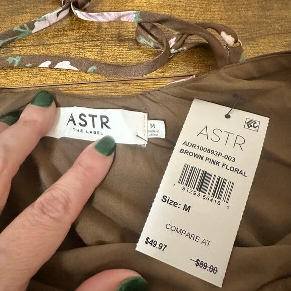 ASTR the Label | Cowl Neck Midi Slip-Dress Brown Pink Floral | Medium - Picture 10 of 12